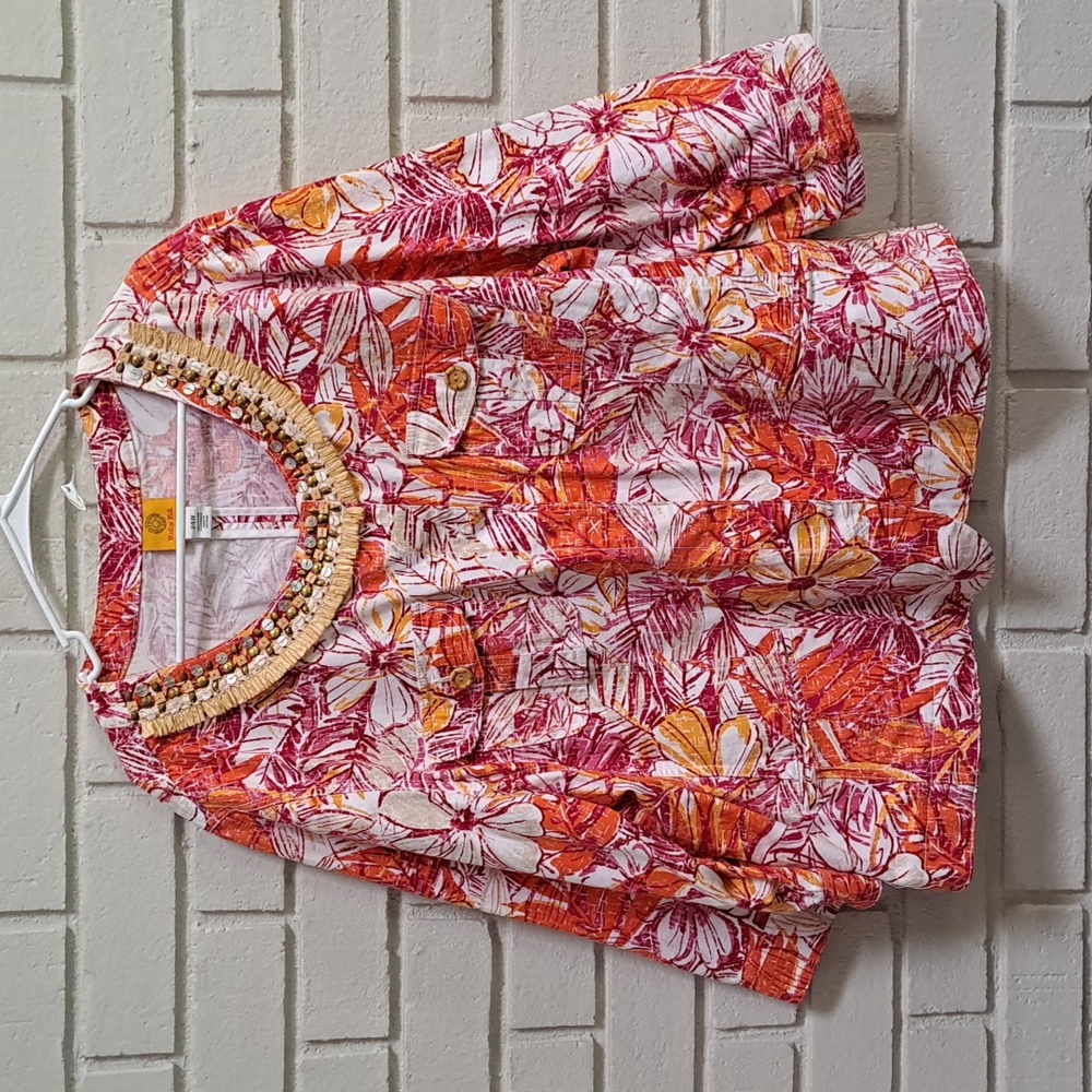 Ruby Rd. Vibrant Tropical Flora Snap Button Bead/… - image 1